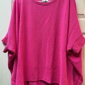 ANDREE BY UNIT Vibrant Fuchsia Waffle Knit Boxy Top. NWT